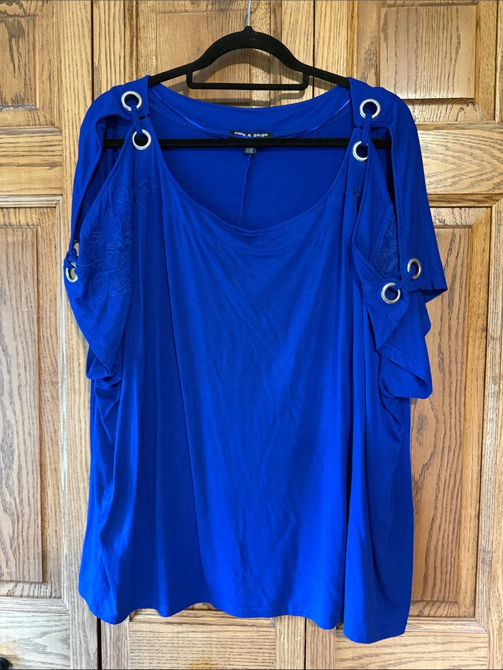 Cable & Gauge Royal Blue Short Sleeve Grommet Detail Top